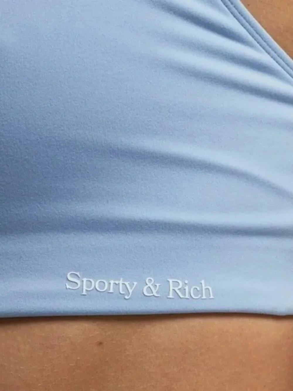 Sporty & Rich Serif Logo Sports Bra - Small - Light Blue - Picture 2 of 7
